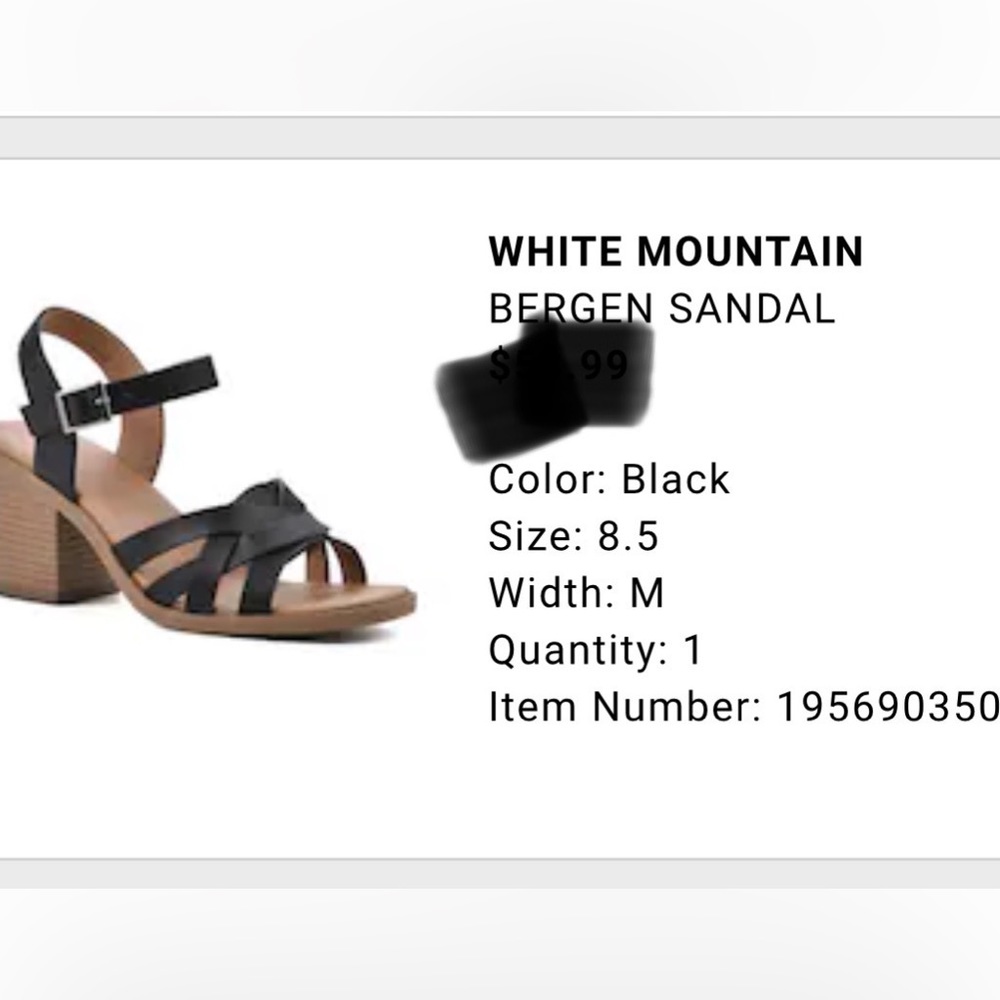 Bergen Sandal from White Mountain Black Size 8.5. Received from shipping error